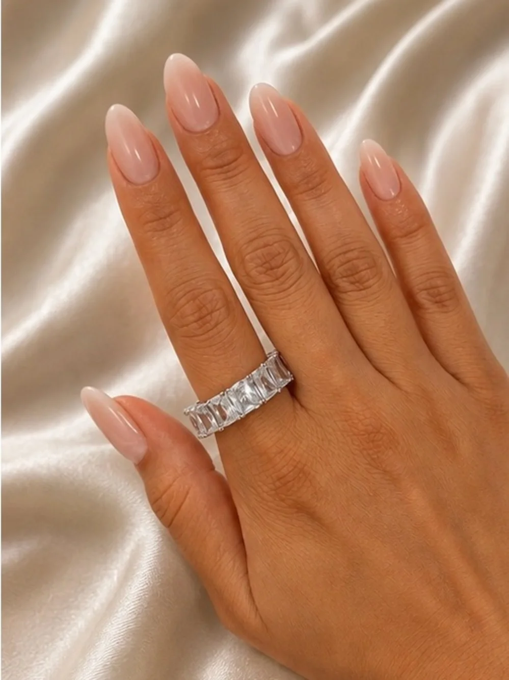 Classic White Zirconia Emerald Cut Band Ring